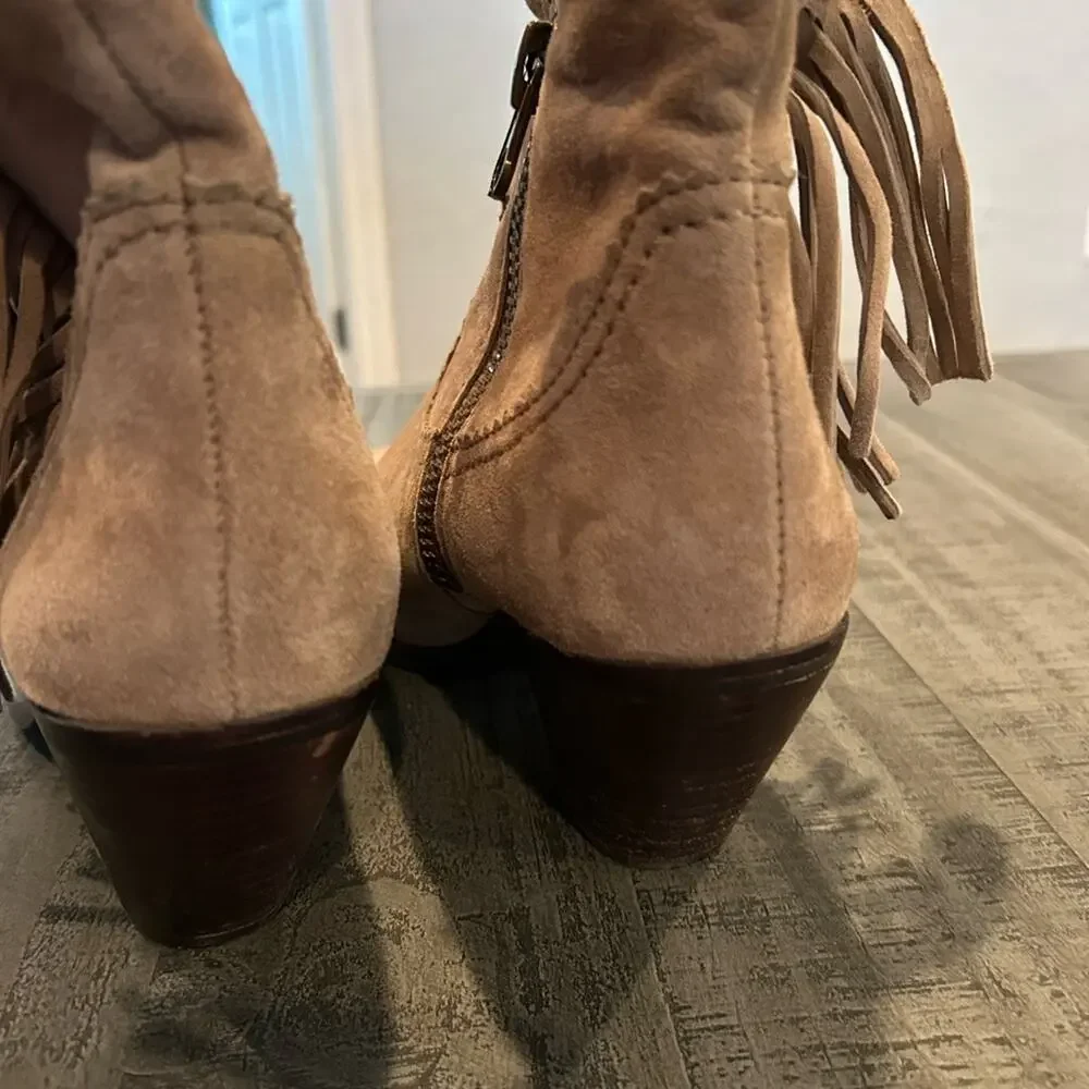 Sam Edelman Louie Tan Fringe Boho Booties Western Suede Booties - 7.5 Taupe Gray - Picture 7 of 8